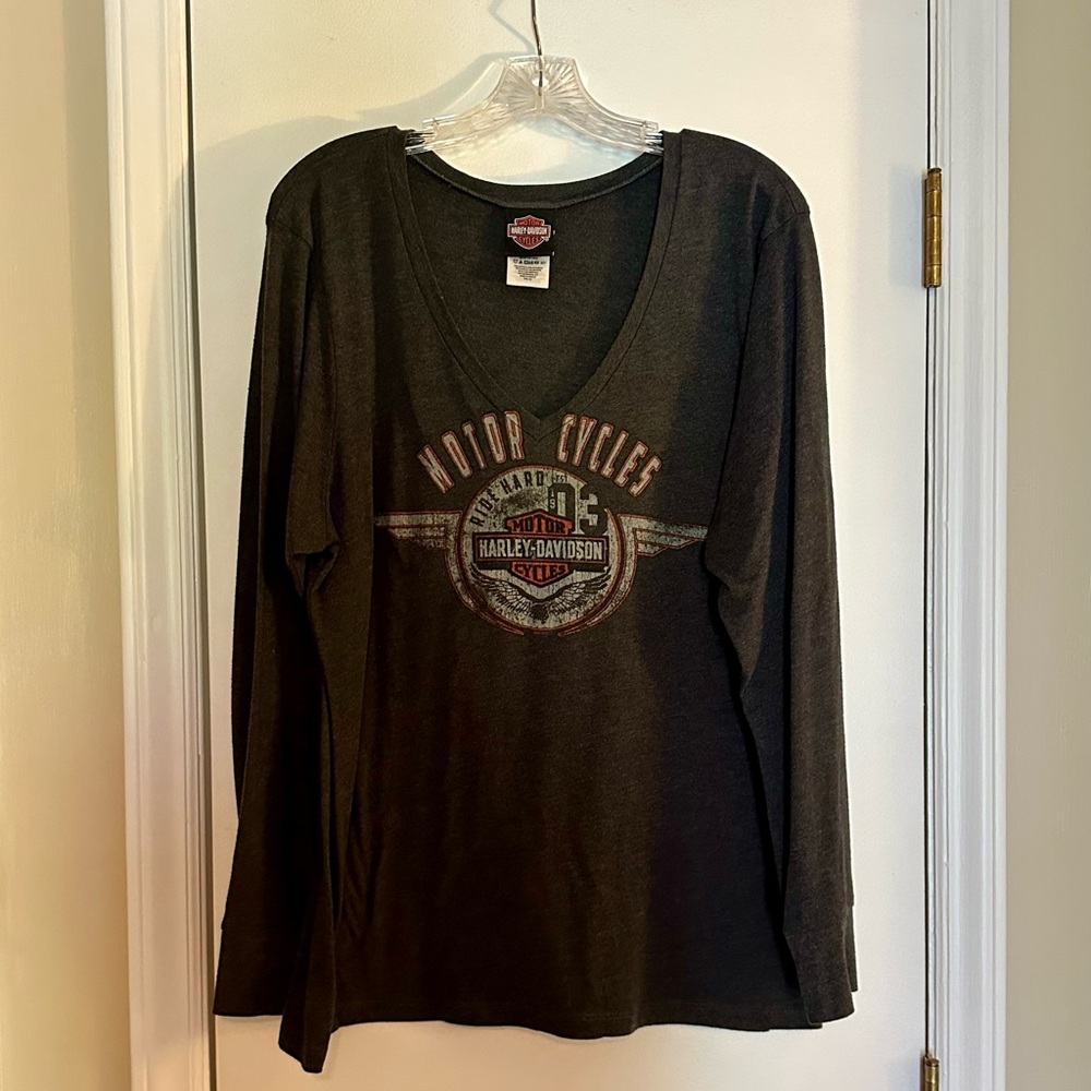 Harley-Davidson Charcoal Gray and Orange Logo Shirt